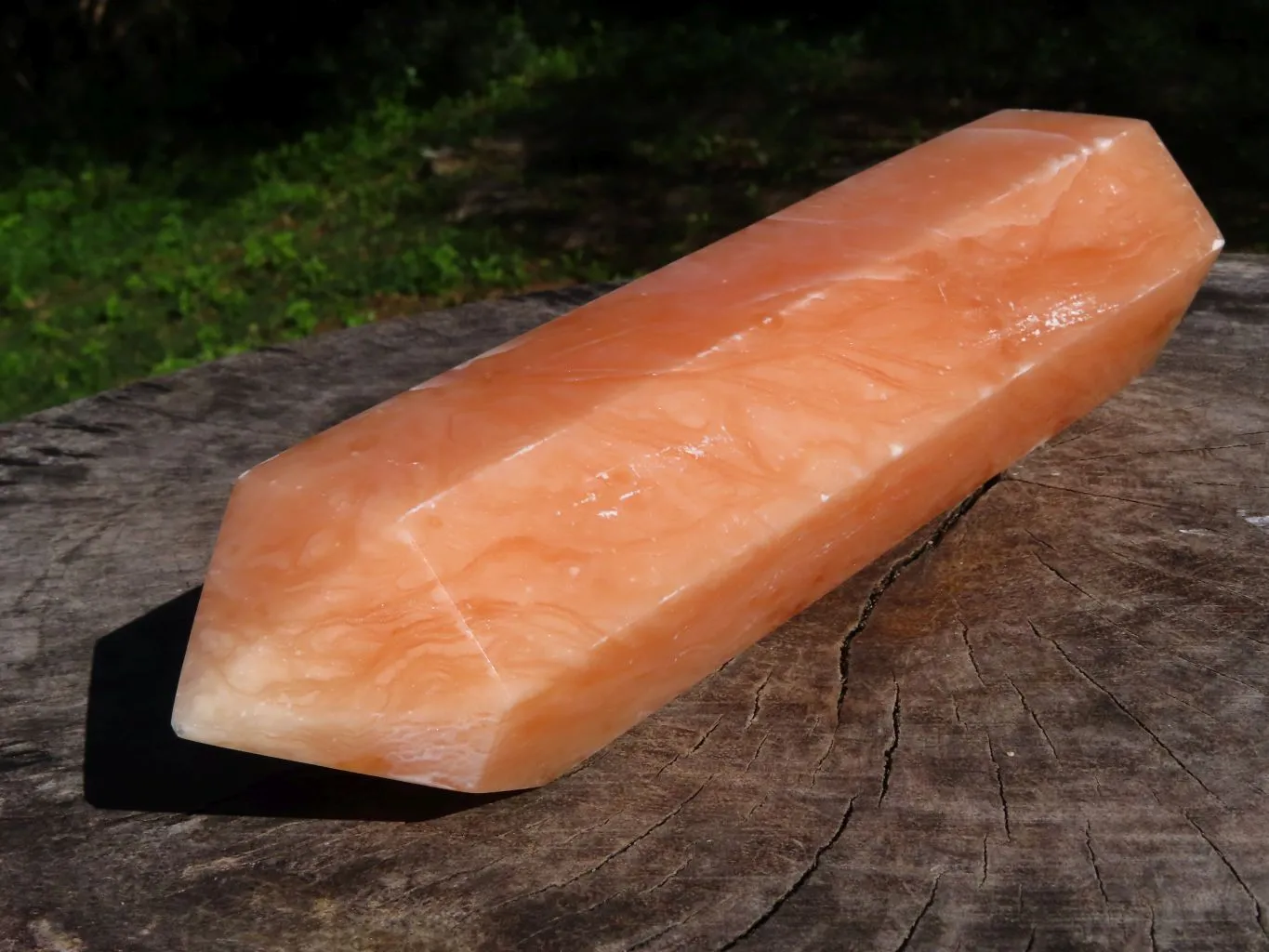 Polished Orange Twist Calcite Crystal Tower with Natural Crystalline Vug at Bottom x 1 From Maevantanana, Madagascar