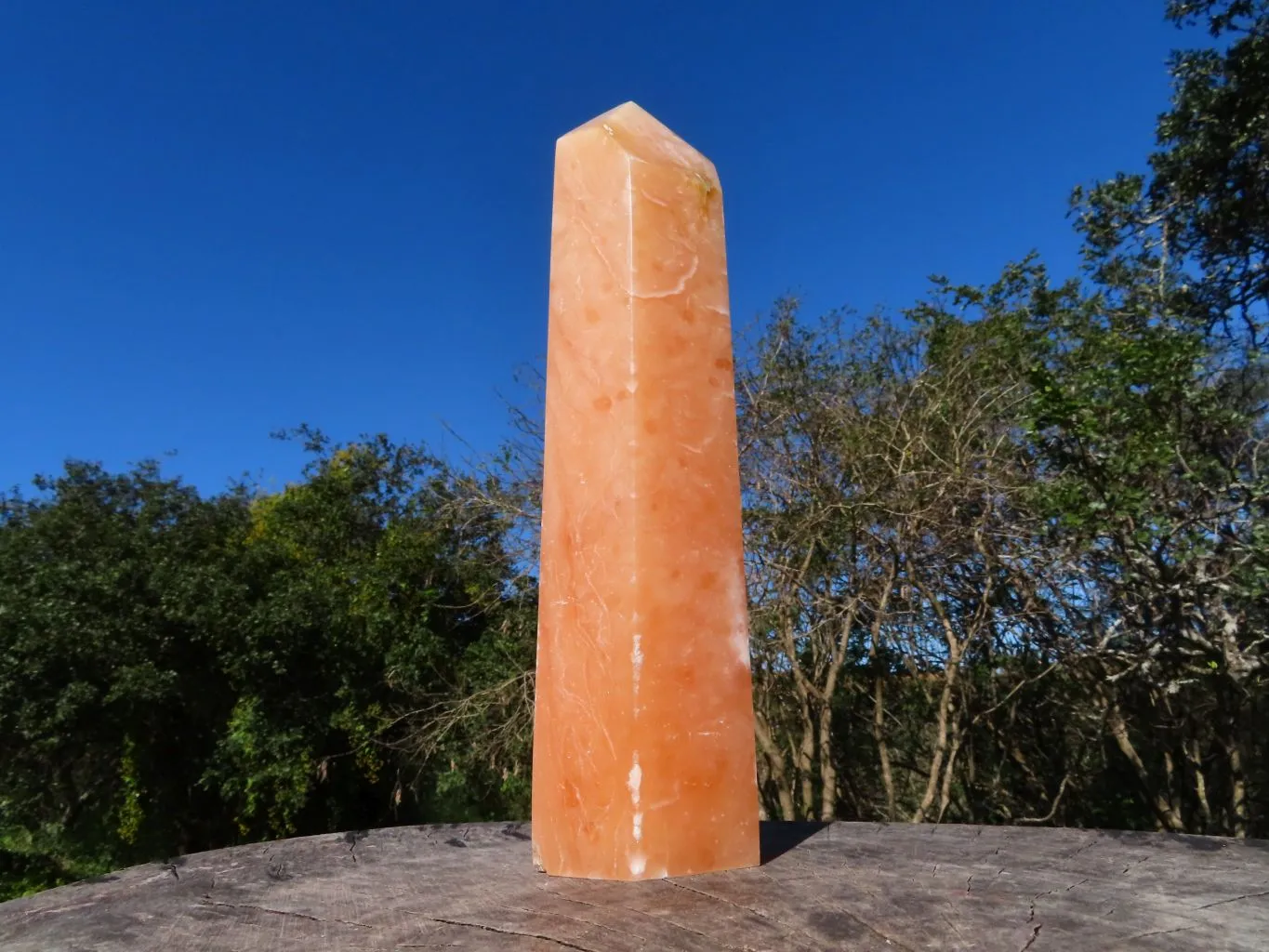 Polished Orange Twist Calcite Crystal Tower with Natural Crystalline Vug at Bottom x 1 From Maevantanana, Madagascar