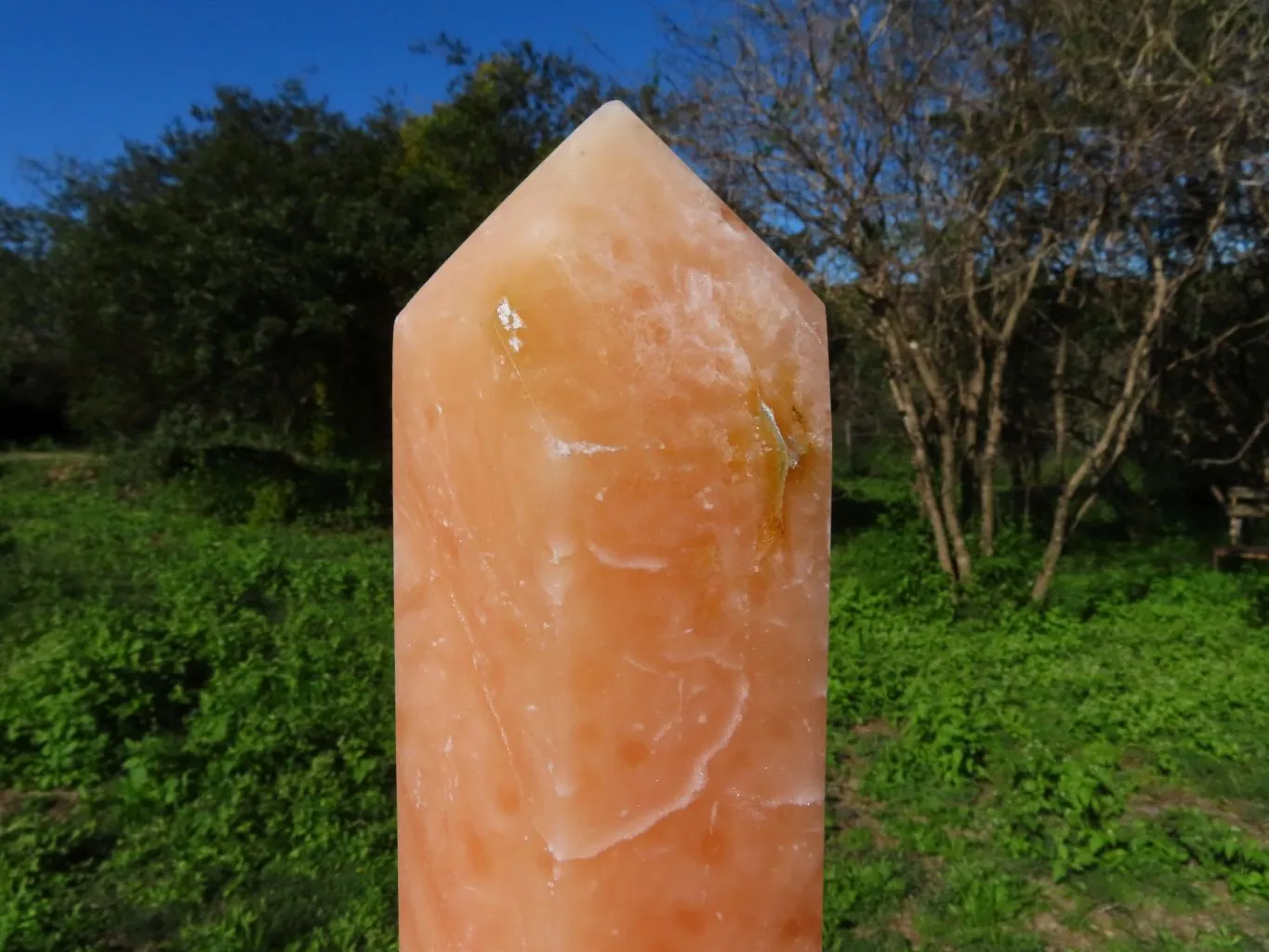 Polished Orange Twist Calcite Crystal Tower with Natural Crystalline Vug at Bottom x 1 From Maevantanana, Madagascar