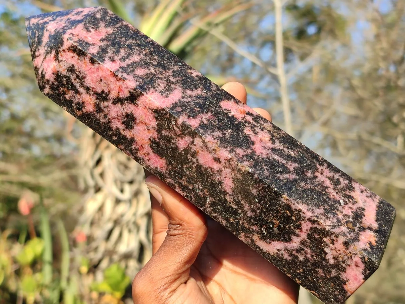 Polished Pink & Black Rhodonite Point x 1 From Madagascar