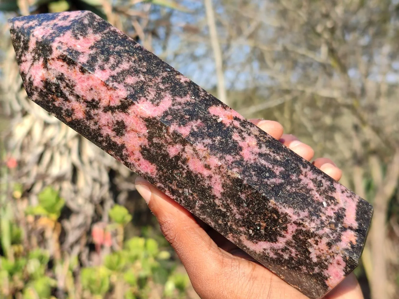 Polished Pink & Black Rhodonite Point x 1 From Madagascar