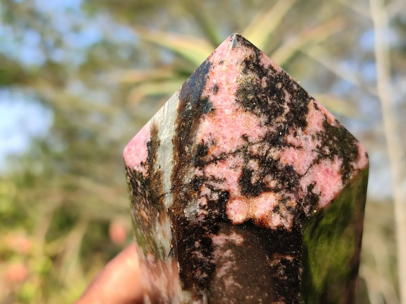 Polished Pink & Black Rhodonite Point x 1 From Madagascar