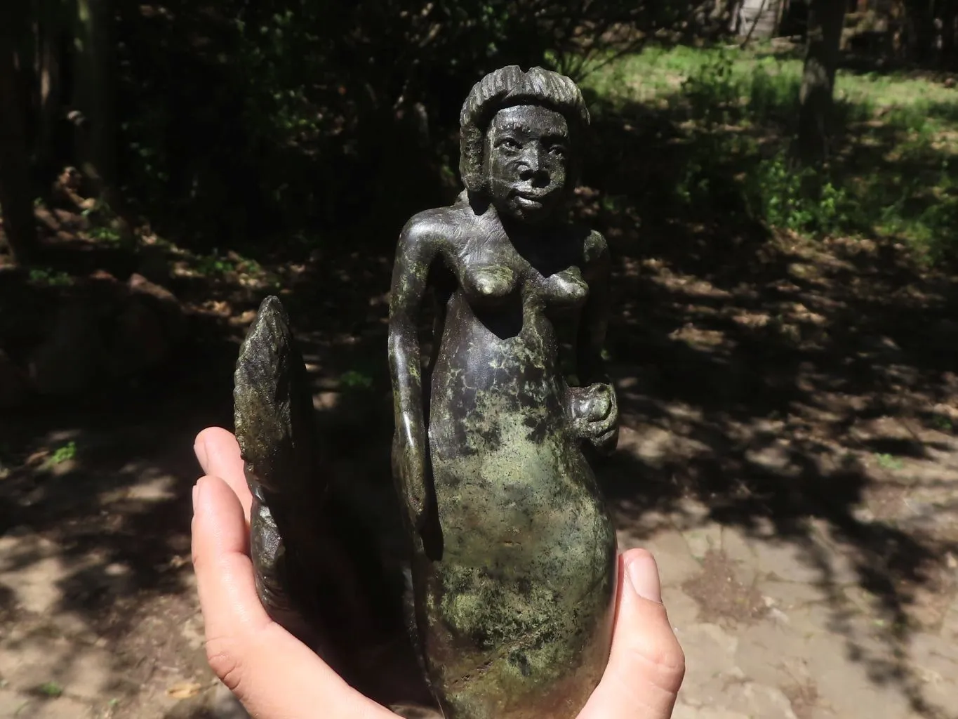 Polished Serpentine African Mermaid Carving x 1 From Southern Africa