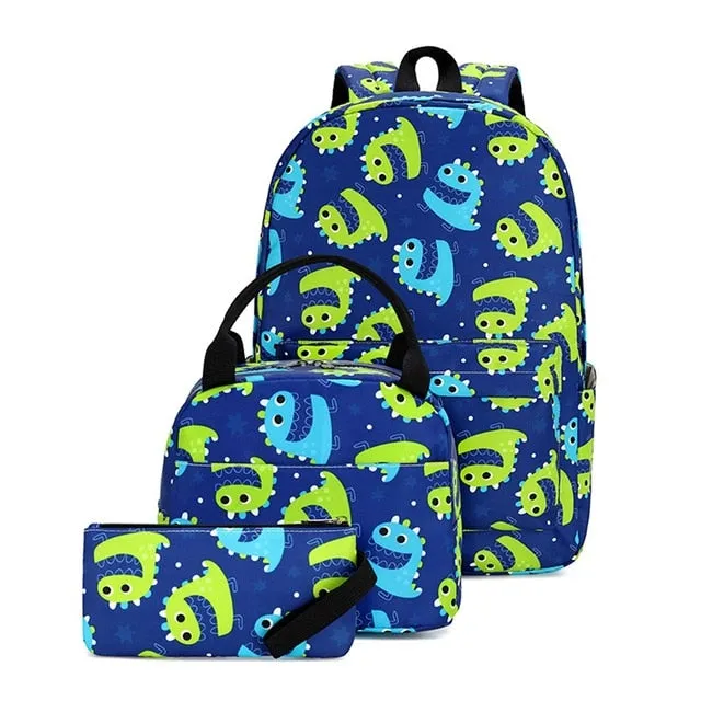 Pretty in Jurassic Dinosaur Water Resistant Backpack Set Bag 3 Options