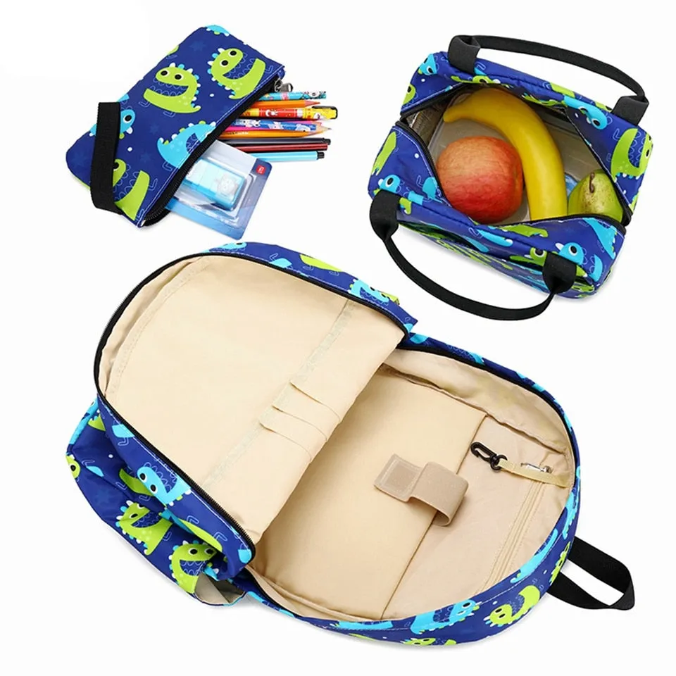 Pretty in Jurassic Dinosaur Water Resistant Backpack Set Bag 3 Options