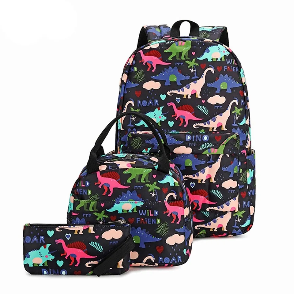 Pretty in Jurassic Dinosaur Water Resistant Backpack Set Bag 3 Options