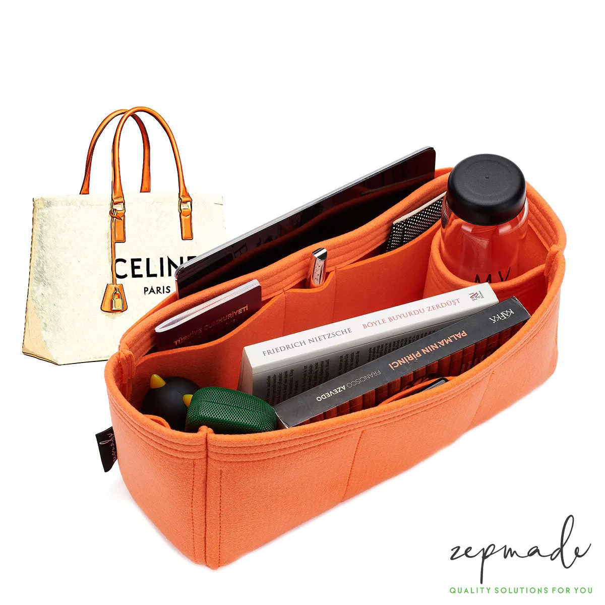 Purse Organizer Insert for Celine Horizontal Cabas, Bag Organizer with Single Bottle and Pen Holders