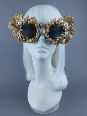 "Ariella" Gold & Pearl Shell Mermaid Sunglasses