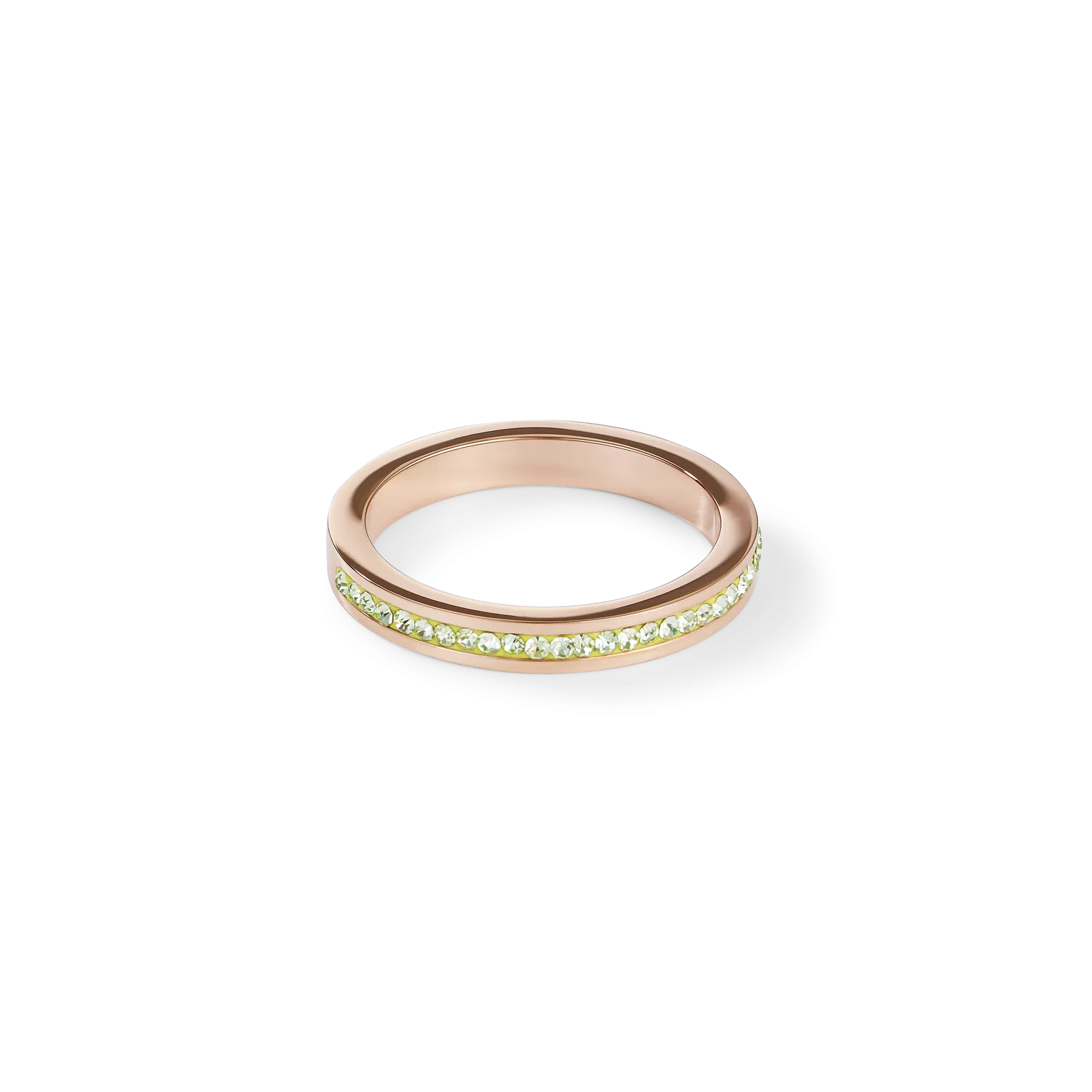 Ring slim stainless steel rose gold & crystals pavé green