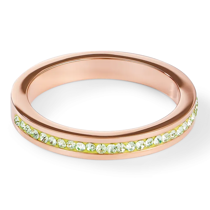 Ring slim stainless steel rose gold & crystals pavé green