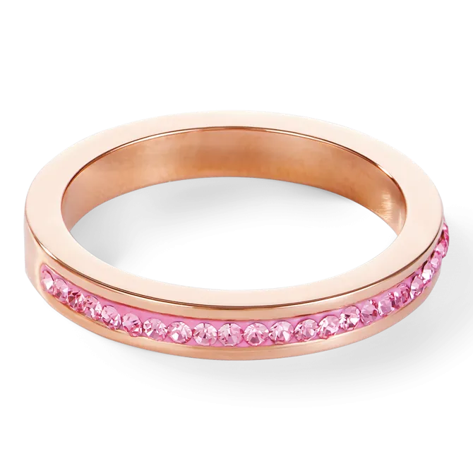 Ring slimstainless steel rose gold & crystals pavé light rose