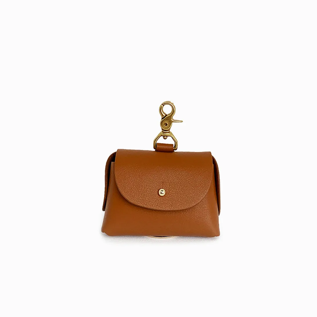 Saddle brown leather poop bag pouch