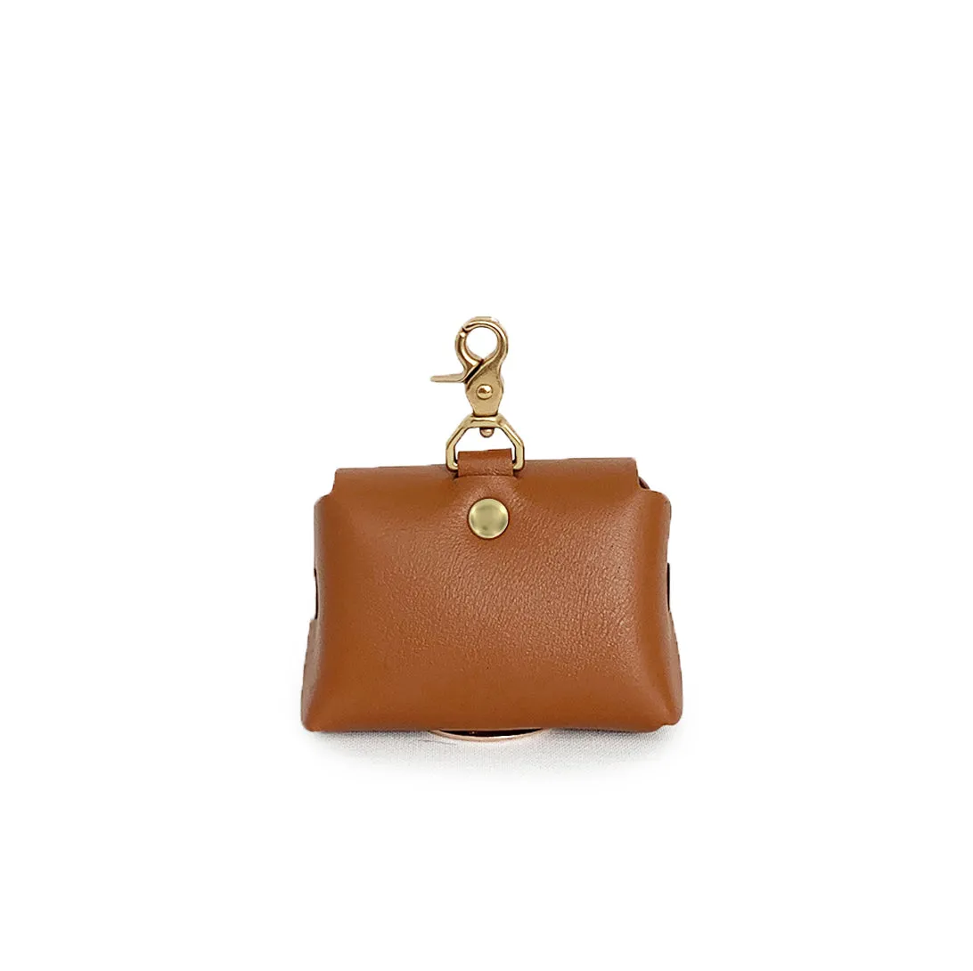 Saddle brown leather poop bag pouch