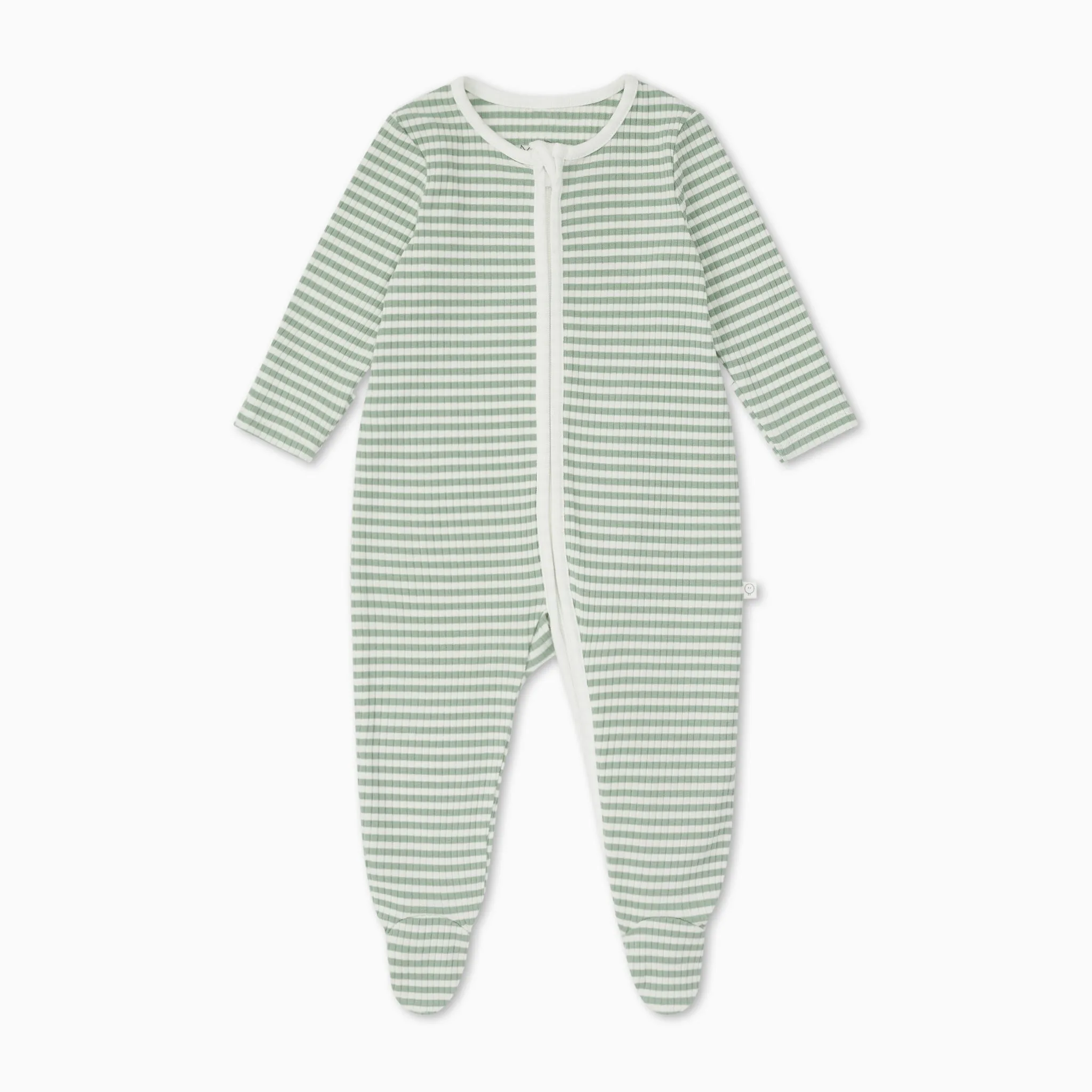 Sage Stripe Ribbed Clever Zip Footed Baby Pajamas