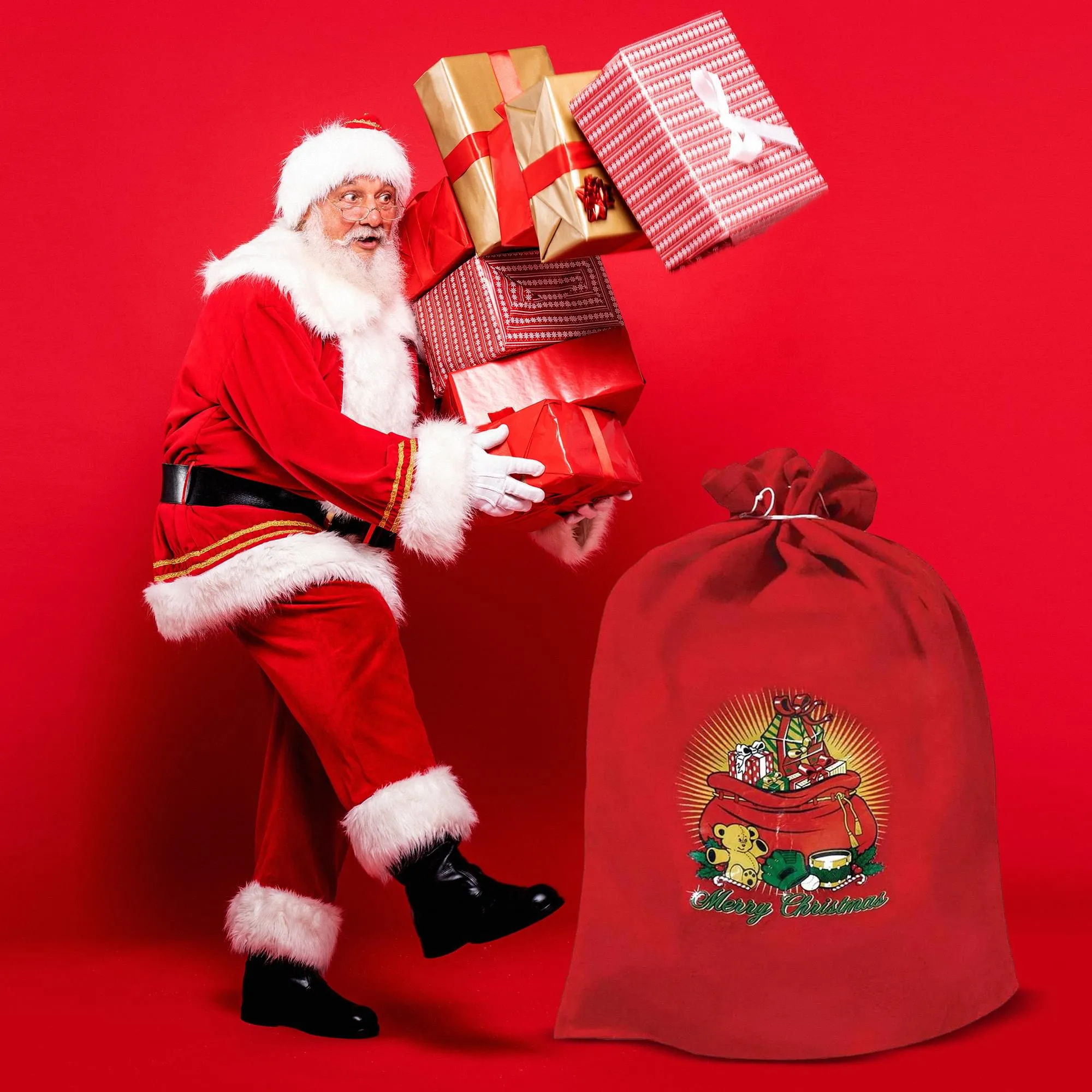 Santa Claus 22 x 32 inch Red Felt Toy Sack| Santa Bag For Christmas Gifts