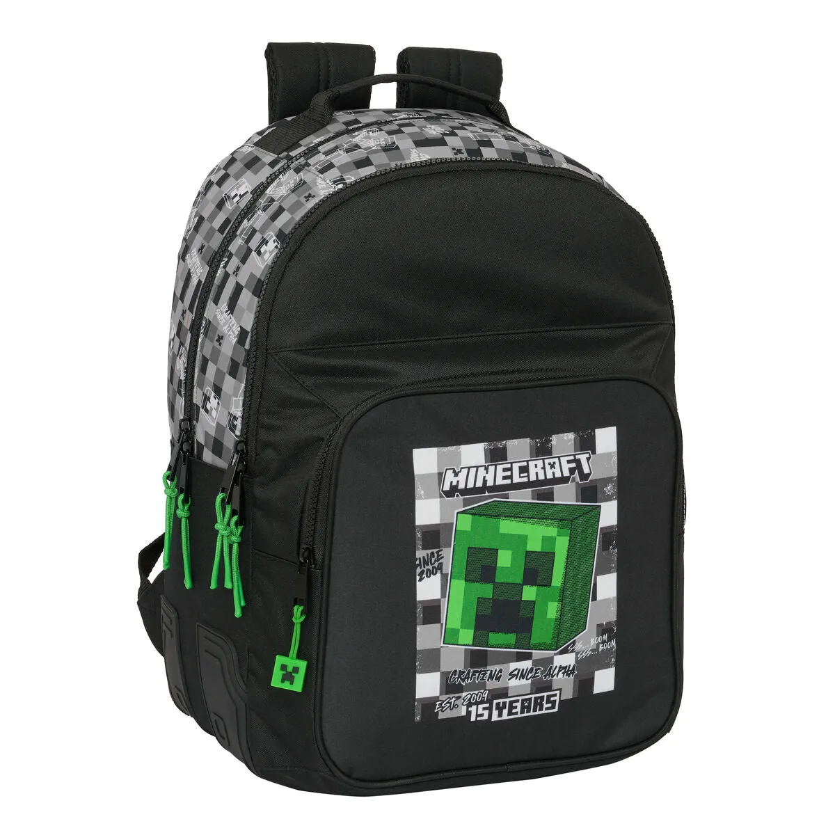 School Bag Minecraft Black Green Grey 32 x 42 x 15 cm