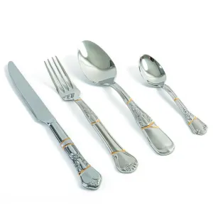 Seletti Kintsugi Flatware 4 Pcs Set in Steel and Gold