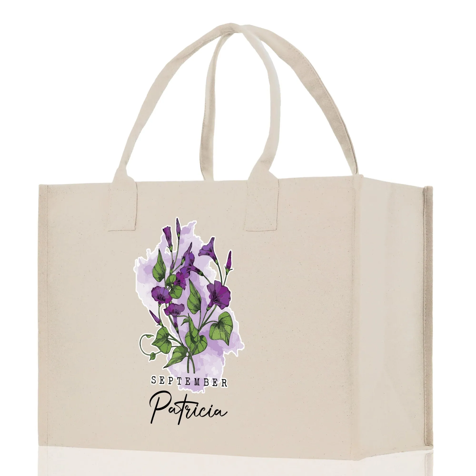 September Birth Month Flower Personalized Name Cotton Canvas Tote Bag Custom Flower Birthday Gift Bag Wedding Gift for Her Bridal Bridesmaid