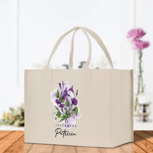 September Birth Month Flower Personalized Name Cotton Canvas Tote Bag Custom Flower Birthday Gift Bag Wedding Gift for Her Bridal Bridesmaid