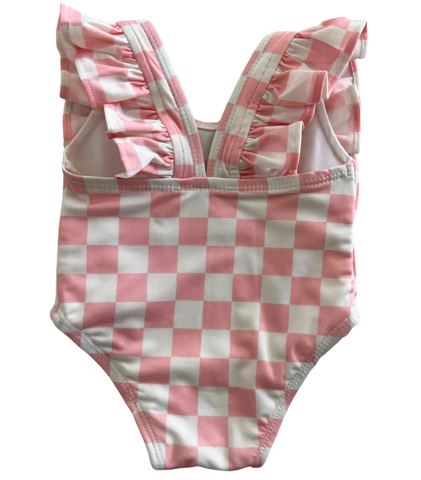 Siix Collection Monaco Swimsuit Upf 50 in Strawberry Shortcake Checkerboard