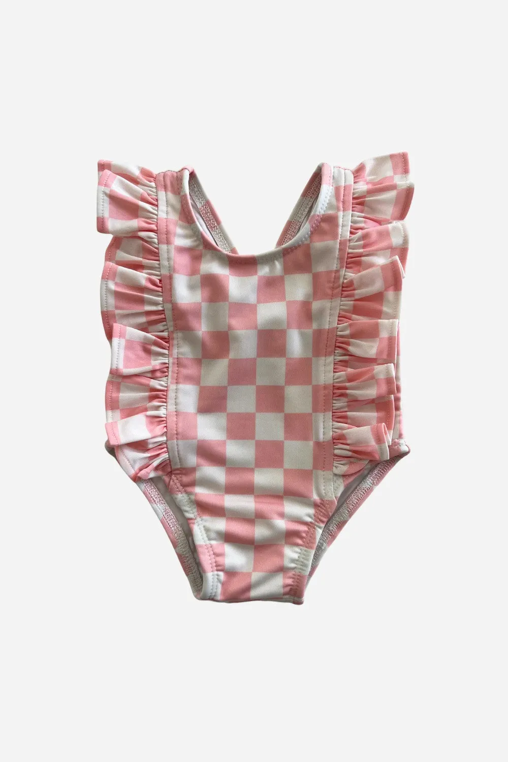 Siix Collection Monaco Swimsuit Upf 50 in Strawberry Shortcake Checkerboard