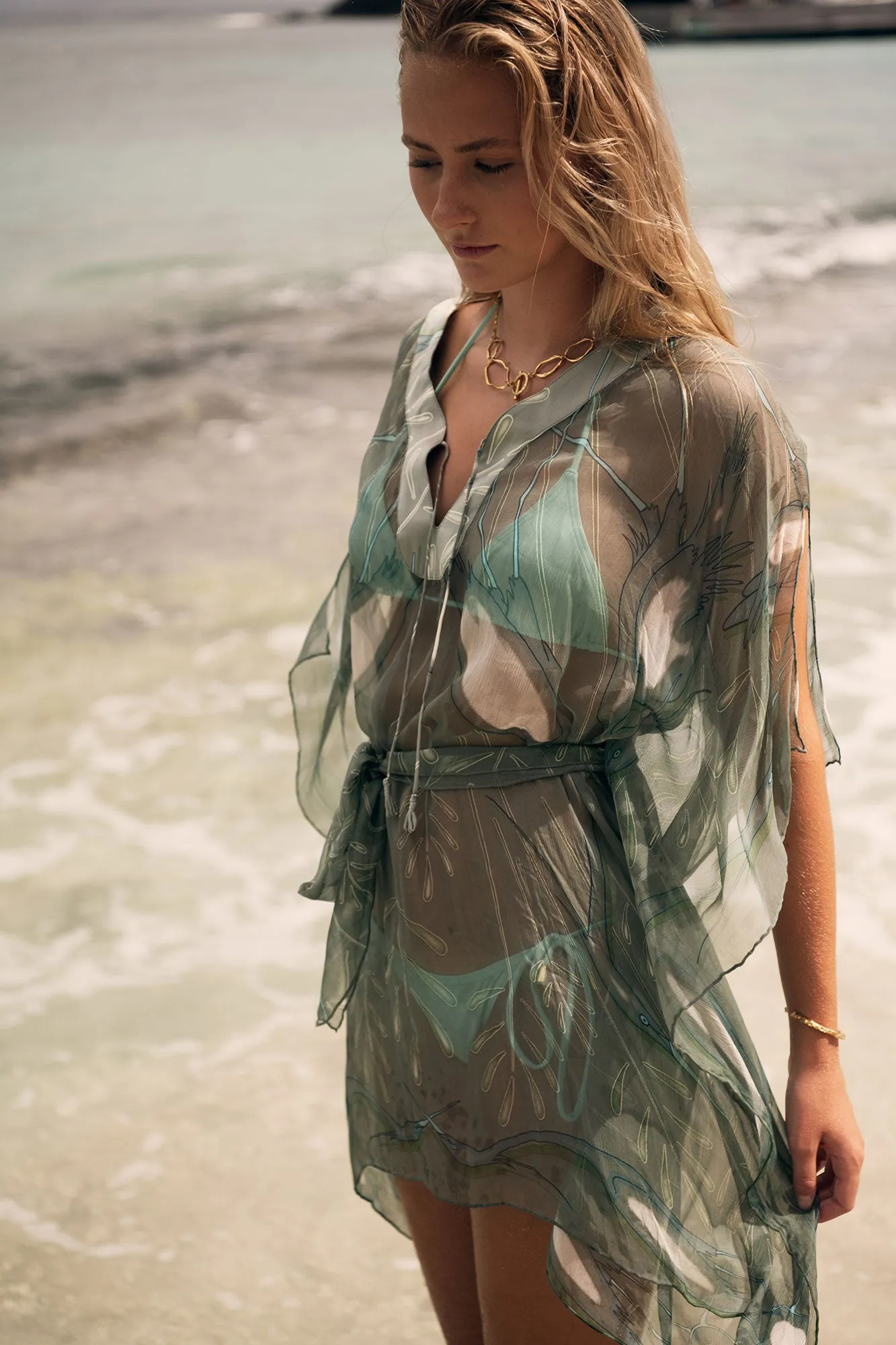 Silk Chiffon Cosima Kaftan EGRET