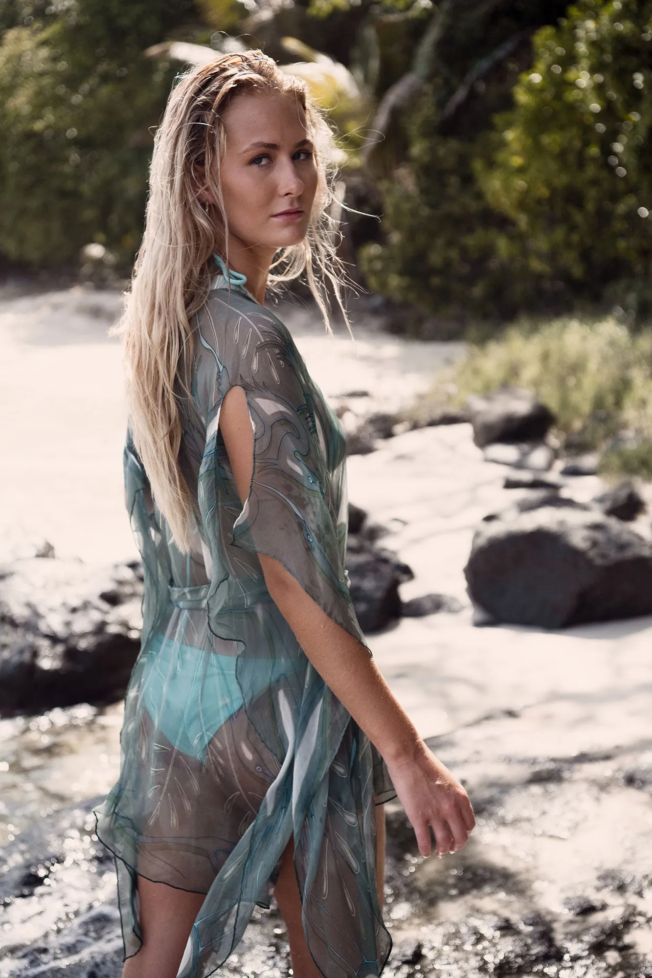 Silk Chiffon Cosima Kaftan EGRET