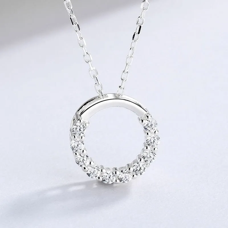 Simple Crystal Circle 925 Sterling Silver Necklace