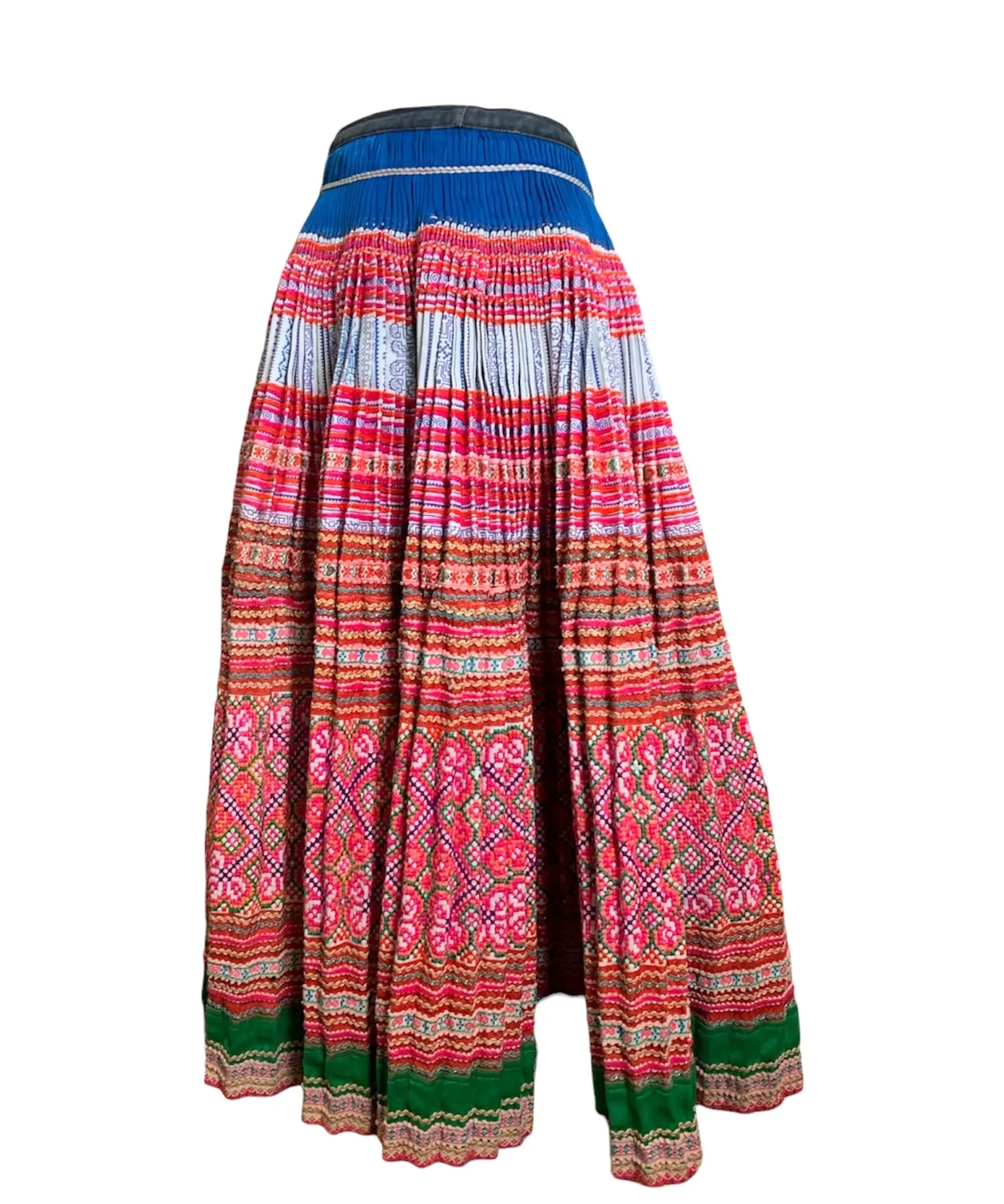 Southeast Asian Hand Embroidered Multi-Color Pleated Patchwork Wrap Skirt