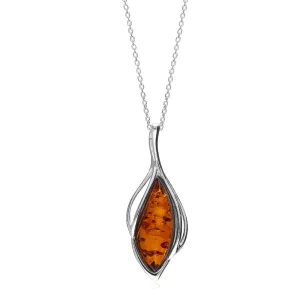 Sterling Silver Amber Marquise Twist Pendant