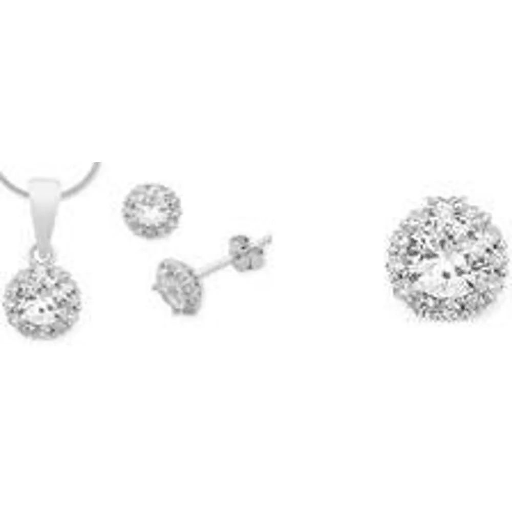 Sterling Silver Cubic Zirconia Halo Jewellery Set