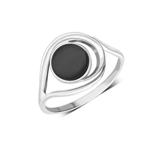 Sterling Silver Whitby Jet Medium Swirl Ring