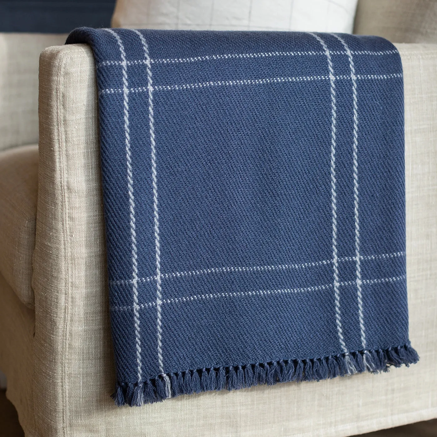 Stone Blue Windowpane Handwoven Cashmere Throw