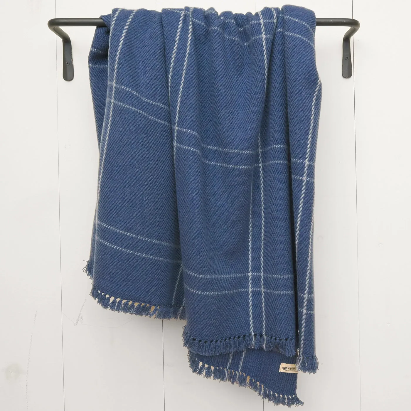 Stone Blue Windowpane Handwoven Cashmere Throw