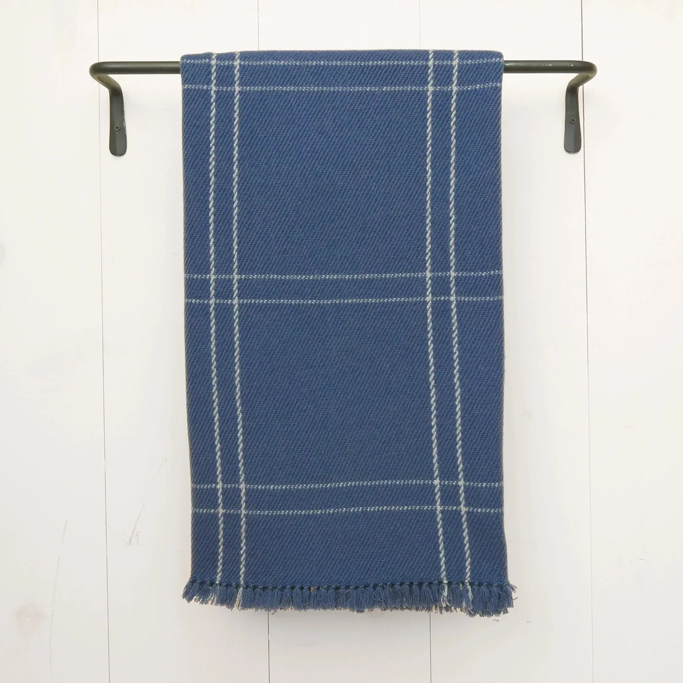 Stone Blue Windowpane Handwoven Cashmere Throw