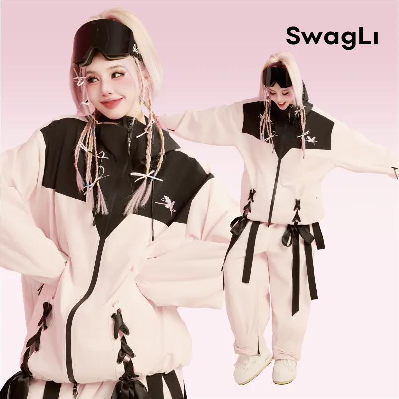 Swagli Black & Pink Butterfly Ski Suit