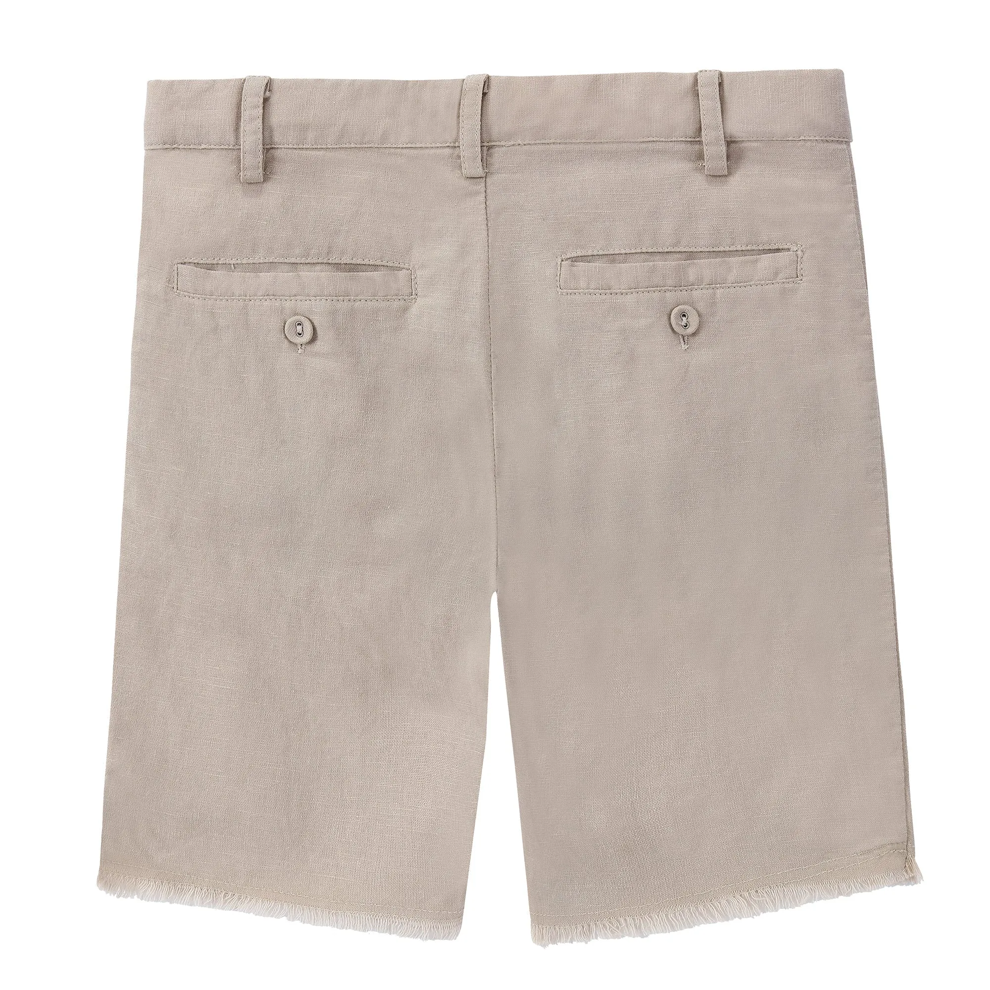 Tan Linen Shorts With Frayed Details