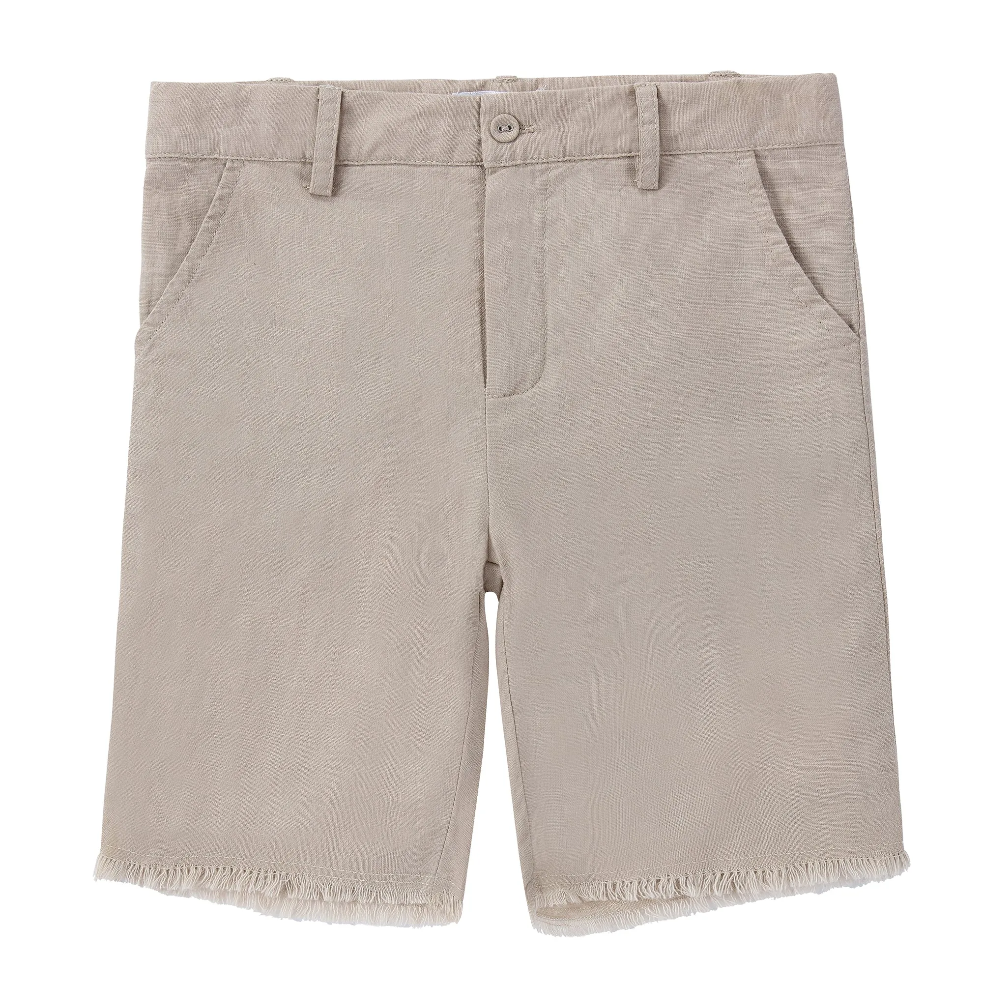 Tan Linen Shorts With Frayed Details