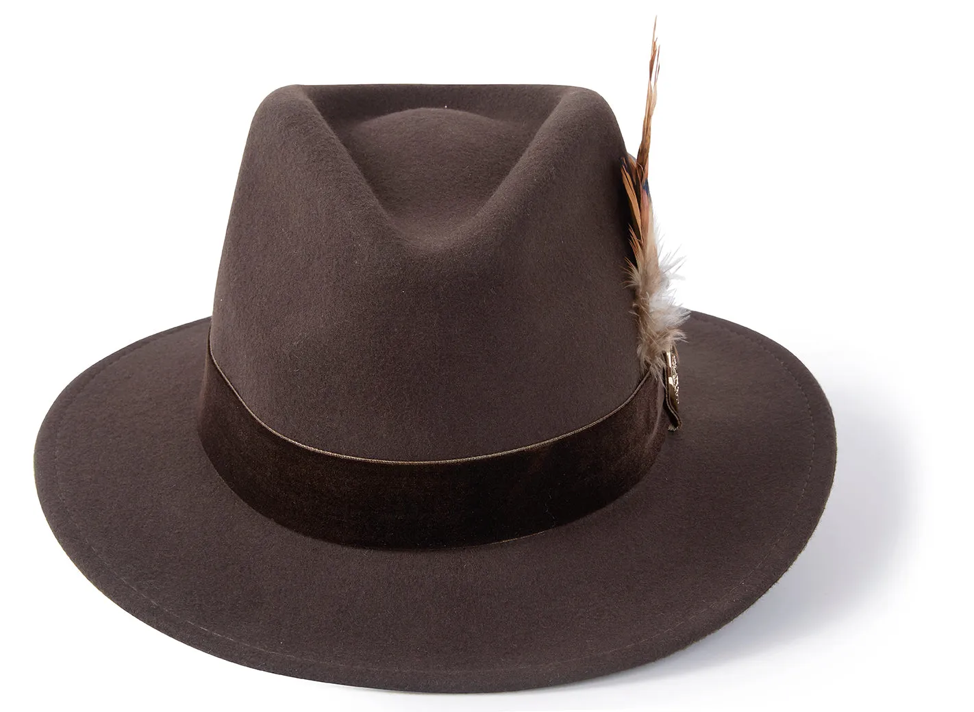 The Chelsworth Fedora in Dark Brown (Bronze Luxe Feather)