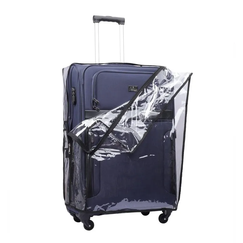 THE CLOWNFISH Faramund Series Luggage Polyester Softsided Suitcase Four Wheel Trolley Bag with Transparent PVC Protective Cover- Navy Blue (Medium size- 68 cm)