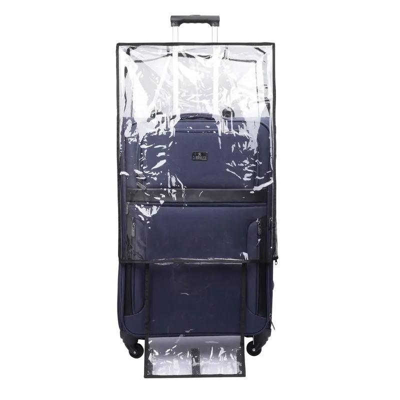 THE CLOWNFISH Faramund Series Luggage Polyester Softsided Suitcase Four Wheel Trolley Bag with Transparent PVC Protective Cover- Navy Blue (Medium size- 68 cm)