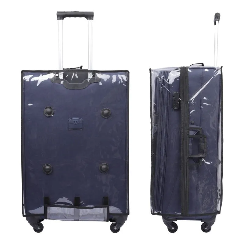 THE CLOWNFISH Faramund Series Luggage Polyester Softsided Suitcase Four Wheel Trolley Bag with Transparent PVC Protective Cover- Navy Blue (Medium size- 68 cm)