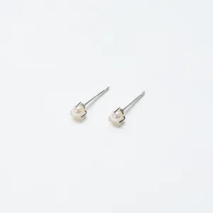 Tiny Silver Pearl Prong Studs