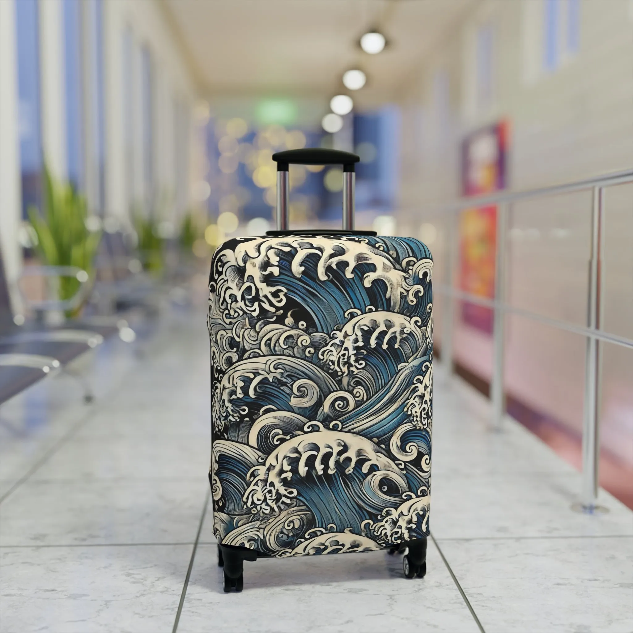 Tokyo Trend Japanese Wave Art Travel Suitcase – Hokusai-Inspired Rolling Luggage