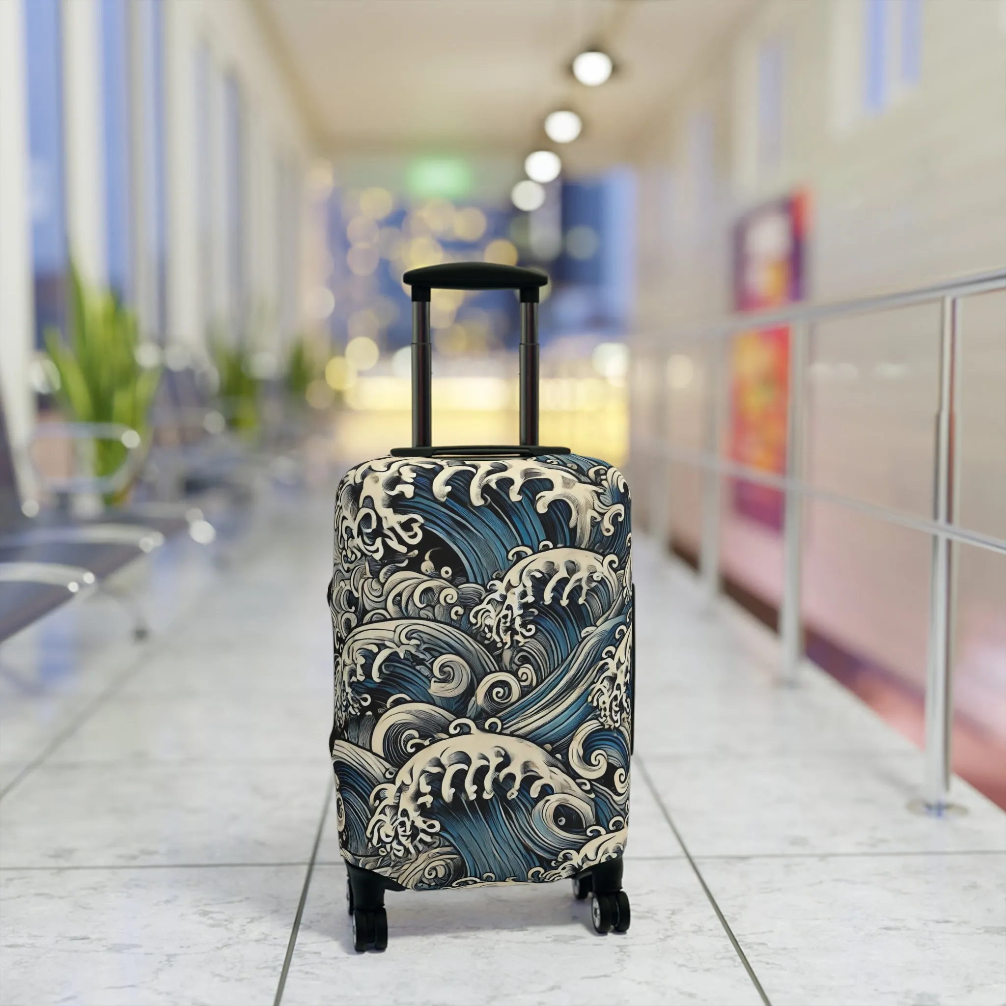 Tokyo Trend Japanese Wave Art Travel Suitcase – Hokusai-Inspired Rolling Luggage