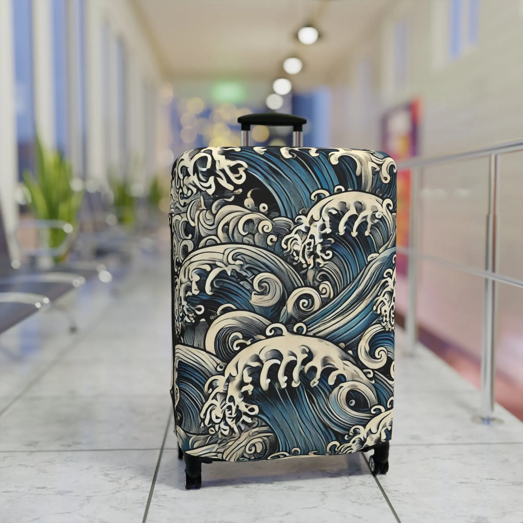 Tokyo Trend Japanese Wave Art Travel Suitcase – Hokusai-Inspired Rolling Luggage