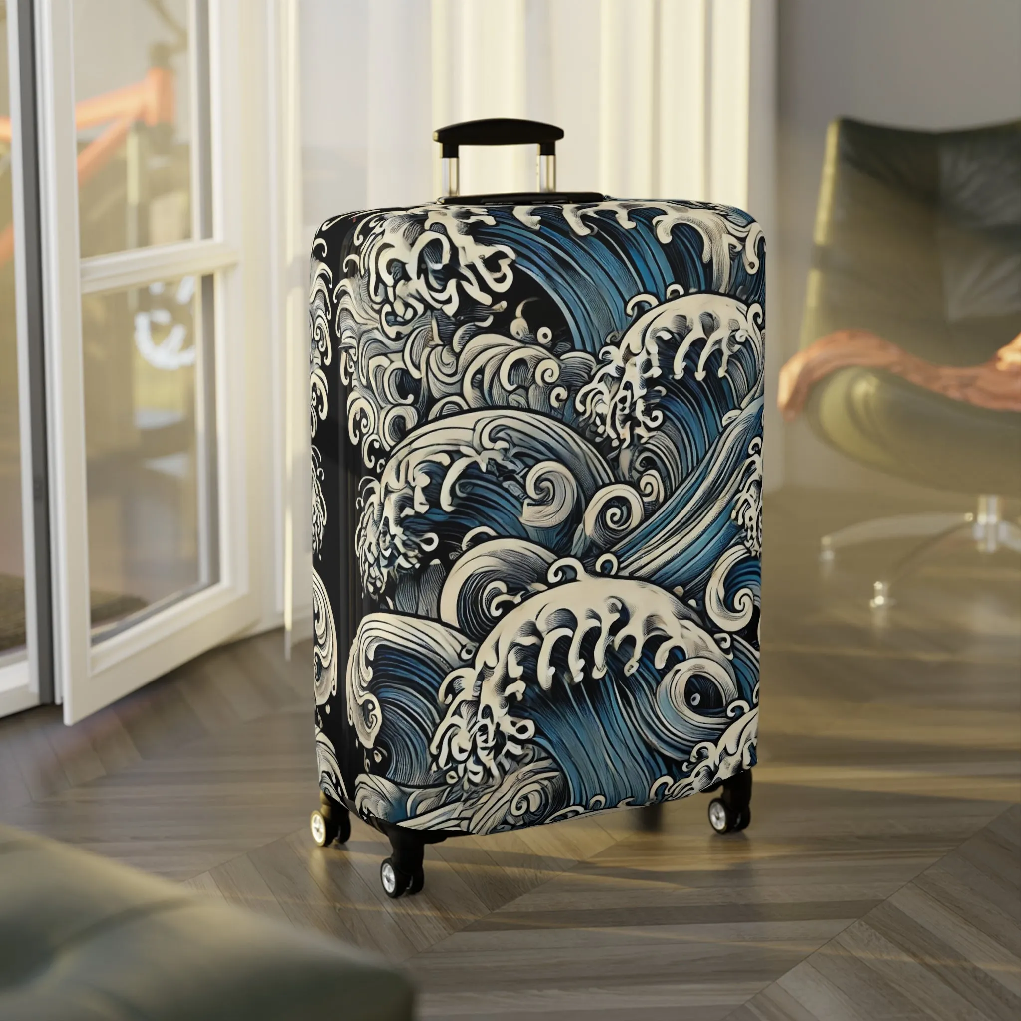 Tokyo Trend Japanese Wave Art Travel Suitcase – Hokusai-Inspired Rolling Luggage