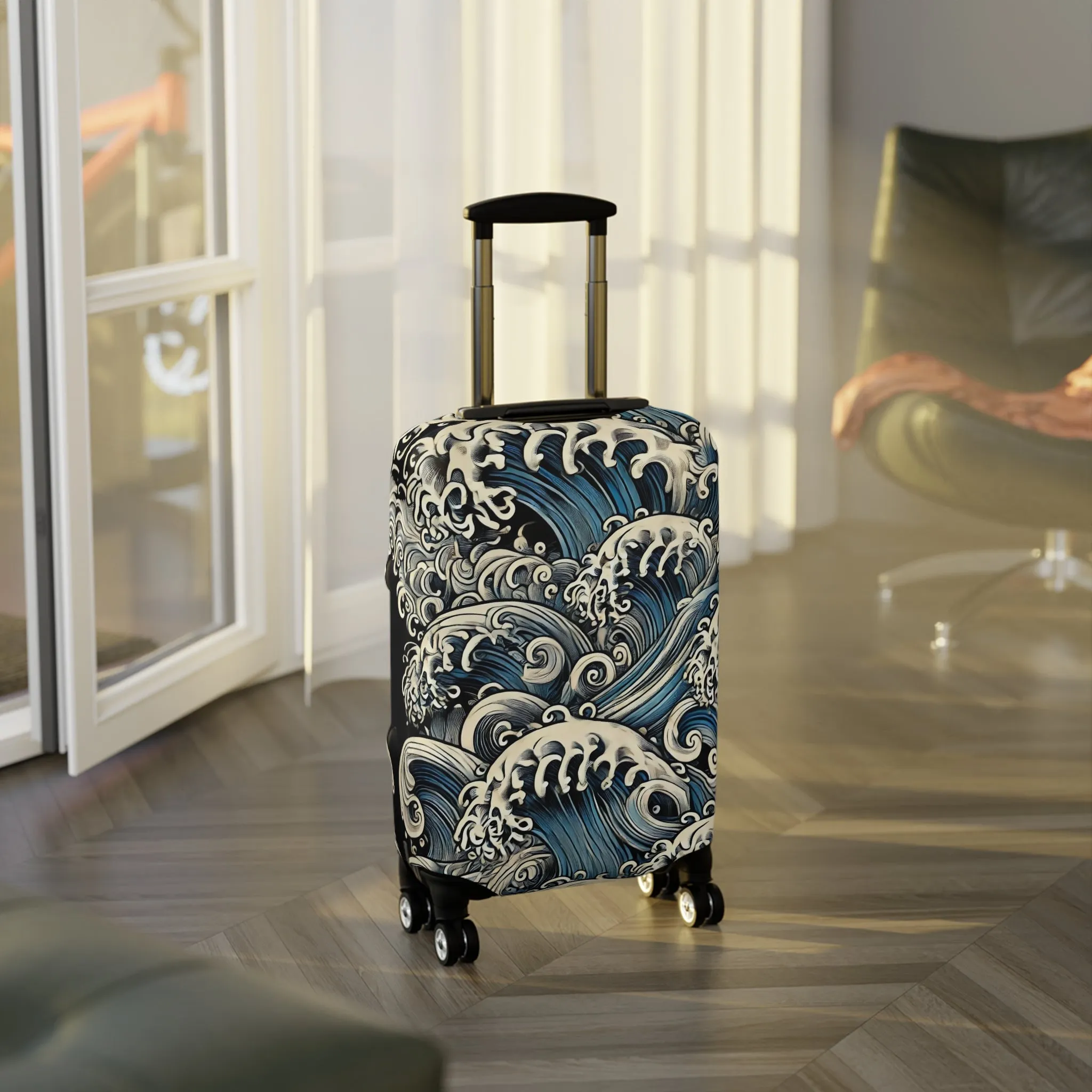 Tokyo Trend Japanese Wave Art Travel Suitcase – Hokusai-Inspired Rolling Luggage