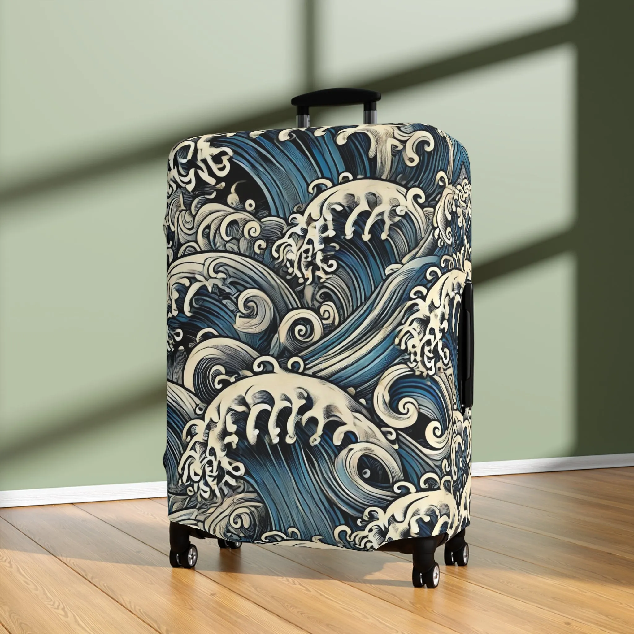 Tokyo Trend Japanese Wave Art Travel Suitcase – Hokusai-Inspired Rolling Luggage