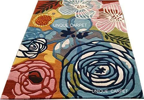 Unique Carpet Handmade Wool & Blend Carpet for Living Room Home Bedroom Hall Kitchen Office Anywhere Color Multi Hand Tufted Carpets (Multi B, 4 x 6)